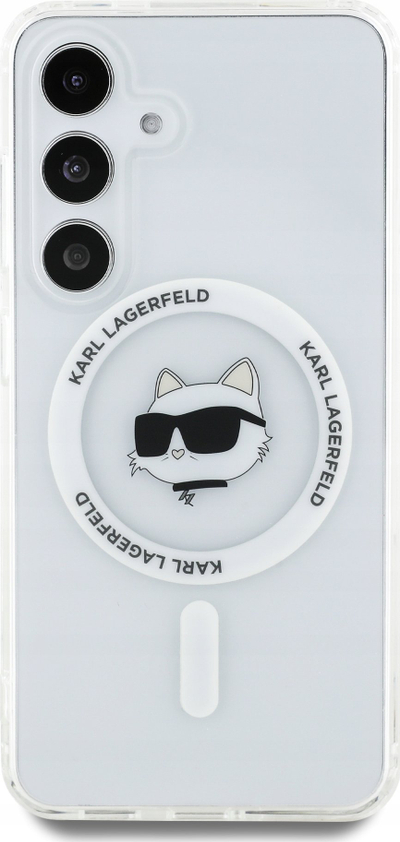 Kuti mbrojtëse Karl Lagerfeld për Samsung S25 KLHMS25SHLSCHH, magnetike, metalike, e bardhë
