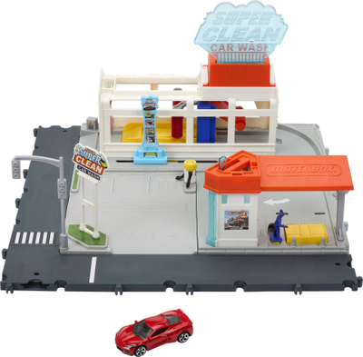 Set loje Matchbox Action Drivers Real Adventures Car Wash Mattel, lavazh makinash, pjesë që lëvizin, shumngjyrësh