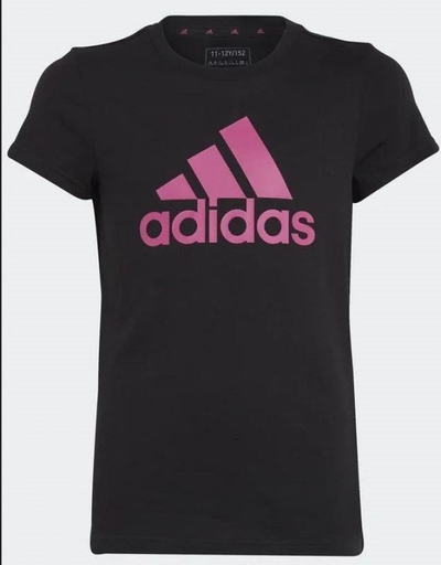 Bluzë për kalamaj Adidas Essentials Big Logo, me mëngë të shkurtra, logo rozë, e zezë