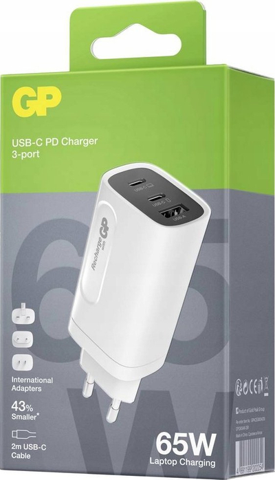 Karikues muri GP Batteries GaN PD, 2x USB‑C, USB‑A, i bardhë