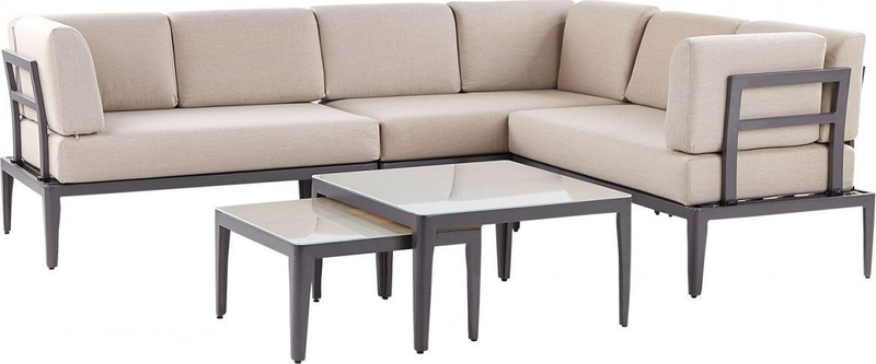 Set këndi kopshti Beliani RIMA III, 6 persona, alumini, bezhë gri