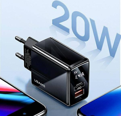 Karikues rrjeti Usams US-CC133, 20W, 1x USB-A 1x USB-C, i zi