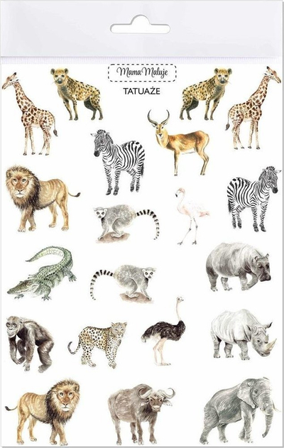 Tatuazhe për kalamaj Mama Malujje African Animals, të lareshme, fletë 14x19 cm, me shum ngjyra