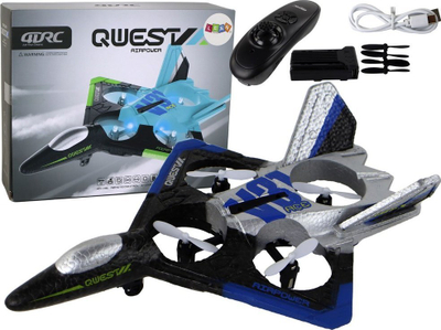 Aeroplan luftarak me pult Leantoys Qwest Airpower, me 4 helika, argjendtë blu