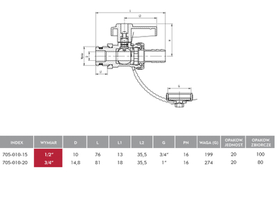 Вентил за празнење KFA Drain 705-010-15, 1/2", бронза, со капак и конектор