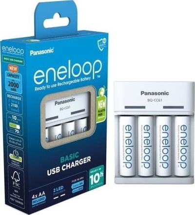 Karikues baterish Panasonic Eneloop BQ-CC61, USB, 4xAA 2000mAh, i bardhë