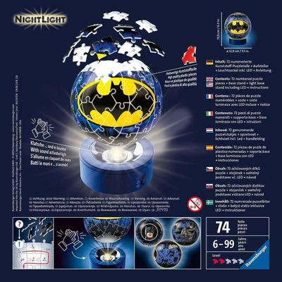 Puzzle 3D me dritë nate Ravensburger Batman, 15.9 cm, shumëngjyrësh