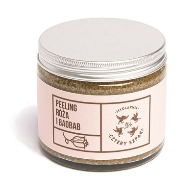 Scrub trupi Mydlarnia Cztery Szpaki Rose Baobab, me sheqer, 200 ml