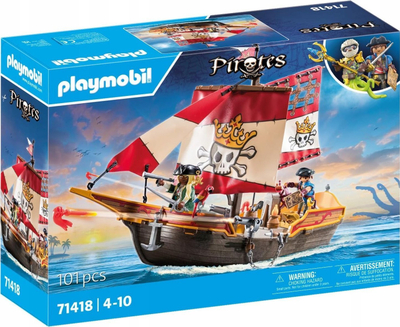 Set lodër Playmobil Pirate Ship 71418, 101 pjesë, 4-10 vjeç, shumëngjyrësh