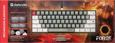 Tastierë mekanike gaming Defender FORGE GK-345, pa kabllo Bluetooth 2.4 GHz, RGB, gri me të bardhë