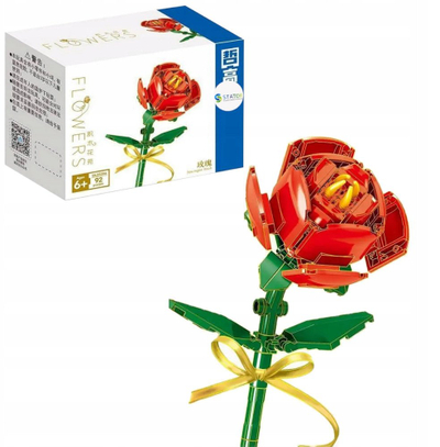 Blloqe ndërtimi Rose, 92 copa, trëndafil me fjongo, i kuq