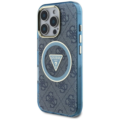 Маска за телефон Guess IML Metal Glitter 4G, MagSafe, за iPhone 16 Pro, сина