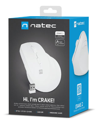 Maus vertikal wireless Natec Crake 2, Bluetooth 5.2, 2400 DPI, i bardhë