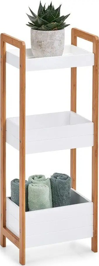 Raft banjoje Zeller, 20cm x 74cm, 3 ndarje, bambu dhe i bardhë