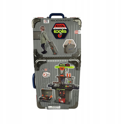 Set lodër veglash Xiong Cheng Cool Tools 3in1, valixhe me rrota, punëtori për fëmijë, gri