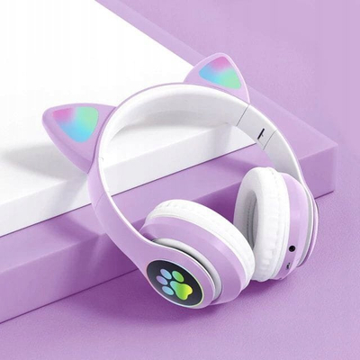 Kufje Bluetooth Protect me veshë mace, RGB, me mikrofon, vjollcë