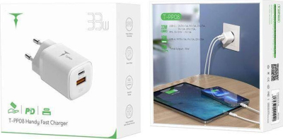 Karikues AC T-phox Handy Series T-PP08, 33W, USB dhe USB-C, i bardhë