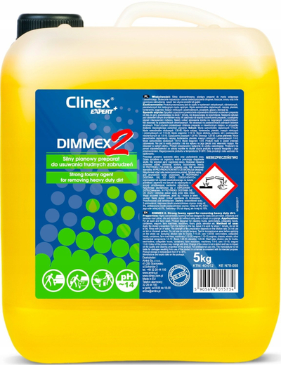 Detergjent paraprak për makina Clinex Expert+ Dimmex 2, shpërlarje me shkumë, 5kg, i verdhë