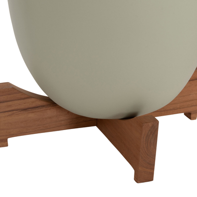 Set vazo dekorative HomeMarkt SEON HM4686.09, terrakotë, bazë dru teak, e bardhë me jeshile