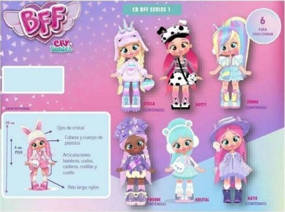 Модна кукла BFF by Плачливи Бебиња Стела, 20 см, со додатоци, розова