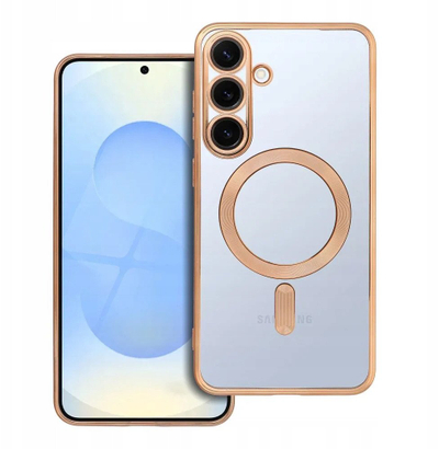 Силиконска маска за телефон Electro Mag за Samsung Galaxy S25 Plus, MagSafe, проѕирна со златна боја