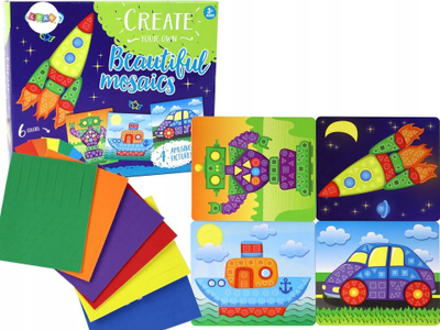 Set kreativ Leanty Creative Set Colorful Mosaic Rocket, 4 kartona, 6 ngjyra mozaik, shumëngjyrësh