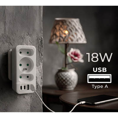 Ndajës rryme Maclean MCE248 F/W, 3x prizë, 4x USB PD 20W, i bardhë