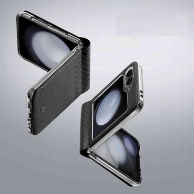 Kapak telefoni DUX DUCIS për Samsung Galaxy Z Flip7 FE / Z Fold7, mbrojtje Full Body, shumë i hollë, lëkurë me kuadrata, i zi