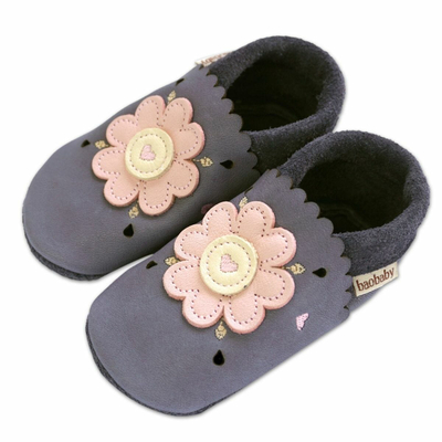 Këpucë bebe Baobaby Daisy, lëkurë, madhësia S, gri