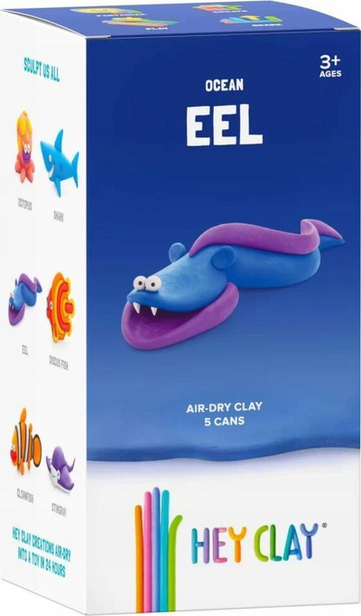 Set plasteline Hey Clay Ocean Eel, 5 kavanoza, mbi 3 vjeç, shumëngjyrësh