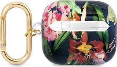 Заштитна футрола Guess Flower Strap за AirPods 3, TPU, со ремче, сина
