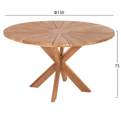 Tavolinë ngrënieje Homus Excess HM9868, rrumbullakët 130cm, dru teak, ngjyrë natyrale matte