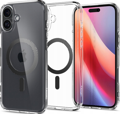 Mbrojtëse telefoni Spigen Ultra Hybrid MagSafe për iPhone 16, efekt karbon fiber, transparente