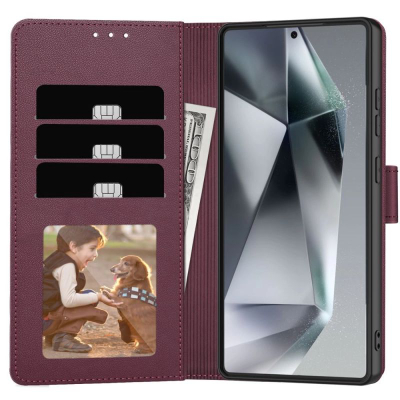 Mbulesë portofol Tech-Protect për Samsung Galaxy A56 5G, lëkurë eko, bëhet si stand, ngjyrë mulberry