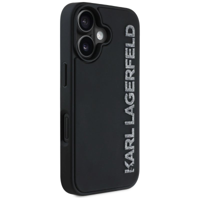 Futrollë Karl Lagerfeld Klhcp16Srbkgvck për iPhone 16, 3D Rubber, me shkëlqim glitter, e zezë