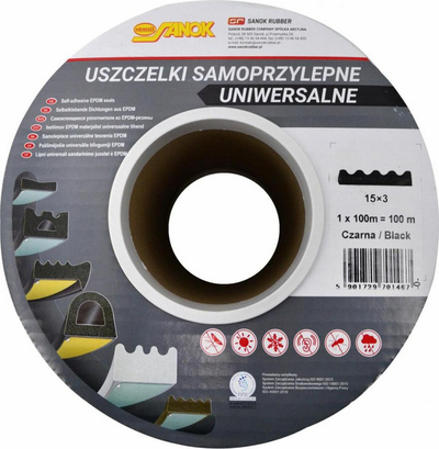 Самолеплива гарнитура Stomil Sanok Gasket DGP, профил E 15x3mm, 100m, црна
