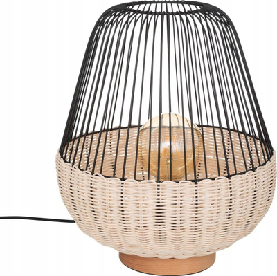 Lampë tavoline Atmosphera Anea, 35.5cm, dru ahu dhe rattan, e zezë