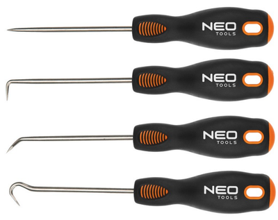 Set grepash NEO Tools, 4 copë, me dorezë të rehatshme, zi me portokalli