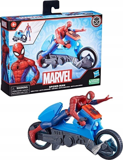 Lodër aksioni Hasbro Marvel Spider-Man Web Cycle, figurë 15 cm, me motor, shumëngjyrëshe