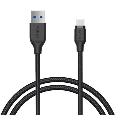 Kabllo Aukey, USB A / USB C, 1.2 m, e zezë