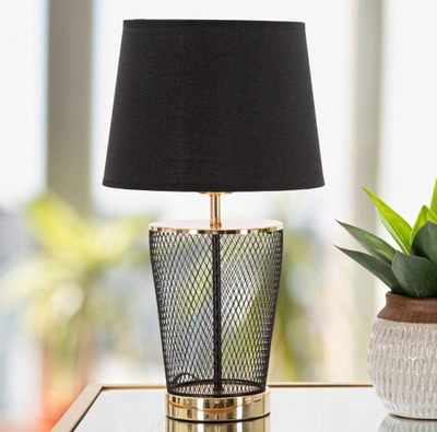 Lampë tavoline Mauro Ferretti Tower, E27 40W, 25 x 44 cm, e zezë me ari