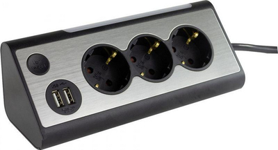 Prizë zgjatuese REV Light Socket, me 3 dalje, 2 porta USB, e bardhë