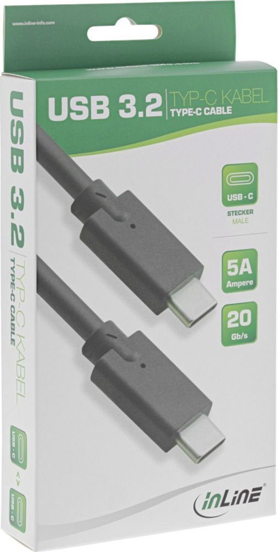 Kabllo USB InLine USB C në USB C, 0.3 m, USB 3.2 Gen 2, e zezë
