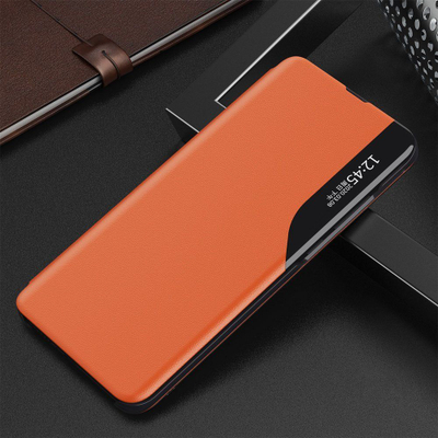 Këllëf telefoni Hurtel Eco Leather View Case për Xiaomi Redmi K40 Pro Plus K40 Pro K40 Poco F3, me mbajtëse, portokalli
