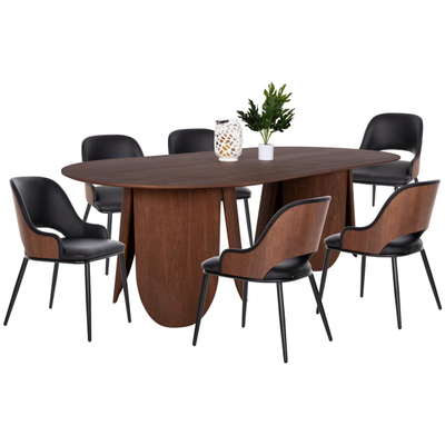 Set ngrënieje 7-pjesësh Tavolinë Ovale Denty & 6 karrige Delf (HM11969), zezë