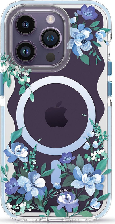 Mbrojtëse telefoni Kingxbar Flora Series për iPhone 14 Plus, MagSafe, transparente me lule orkide