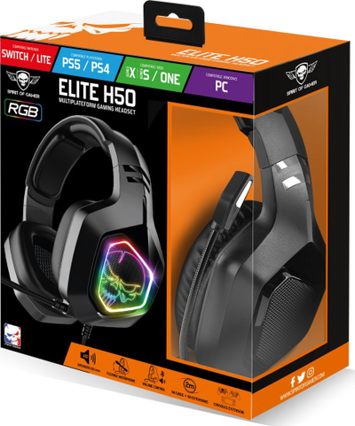 Headset gaming Spirit Elite H50, me mikrofon, RGB, i zi