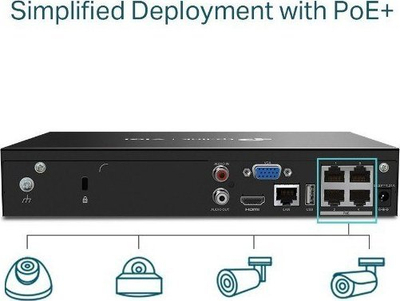 Video regjistrues rrjeti TP-Link VIGI NVR1004H-4P, 4 kanale, PoE+, 4K, i zi
