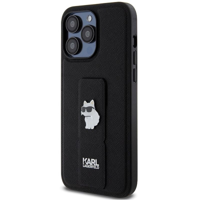 Mbrojtëse telefoni Karl Lagerfeld Gripstand Saffiano Choupette, për iPhone 13 Pro Max, me këmbëz standi, e zezë