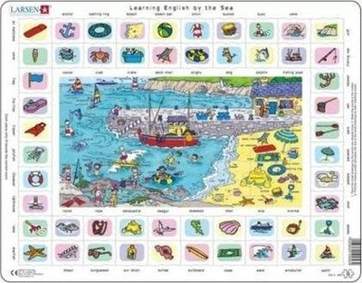 Puzzle edukativ Larsen Learning English by the Sea Maxi, rreth 70 pjesë, karton i trashë, shumëngjyrësh
